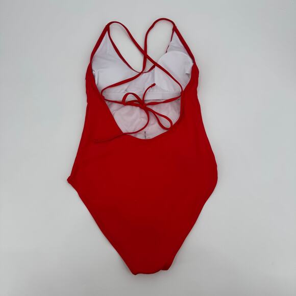 Tempt Me Red V Neck Cross Back Strappy One Piece Swimsuit Medium NWT - Picture 4 of 8